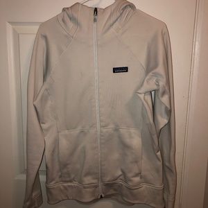 All white patagonia zip up sweatshirt with hoodie